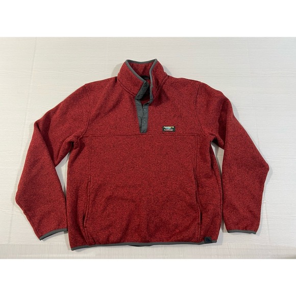 LL‎ Bean Jacket Mens L Maroon Sweater Fleece Snap T Pullover Outdoor 298050 - Picture 1 of 6